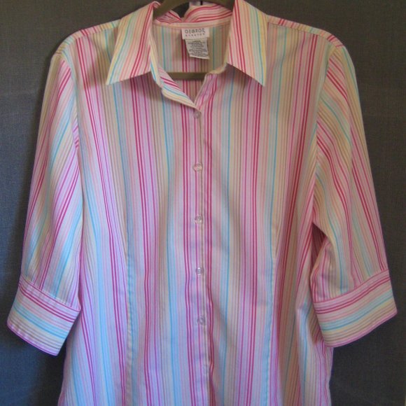 GEORGE Stretch 3/4 Sleeve Rainbow Stripe blouse Size XL